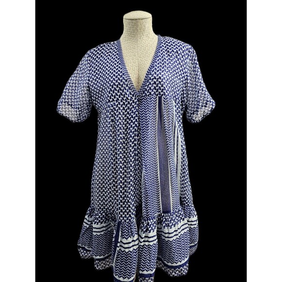 WN Women's L Vintage Ibiza Arafat Light Cotton Summer Swing Dress Coverup Blue - Picture 1 of 10